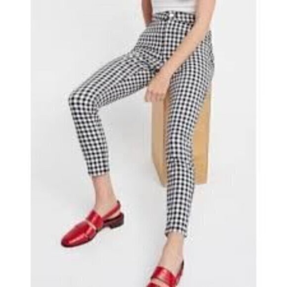 Free People Florence Black & White Gingham Cropped Flared Pants - S